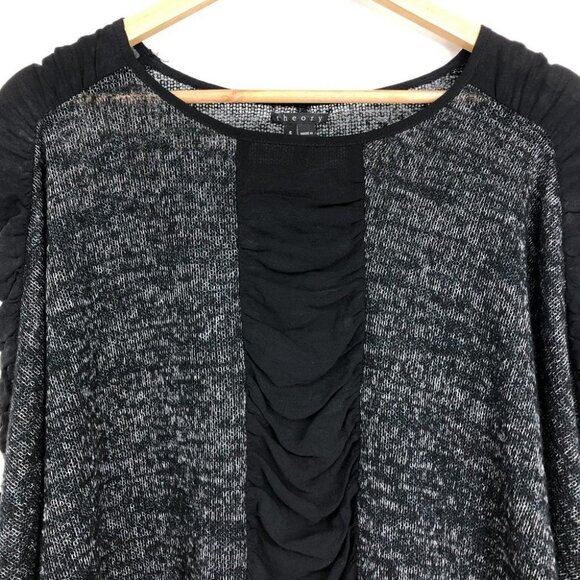 Theory heathered dark grey Doleman sleeve  drape sweater ruched knit SP - Picture 5 of 9